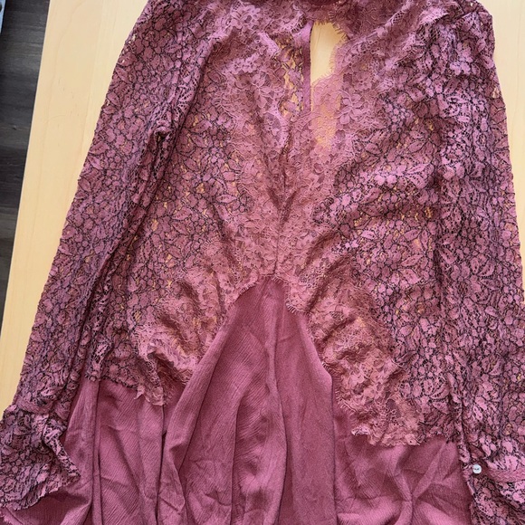 Free People Lace Blouse in Deep Rose - Picture 2 of 3